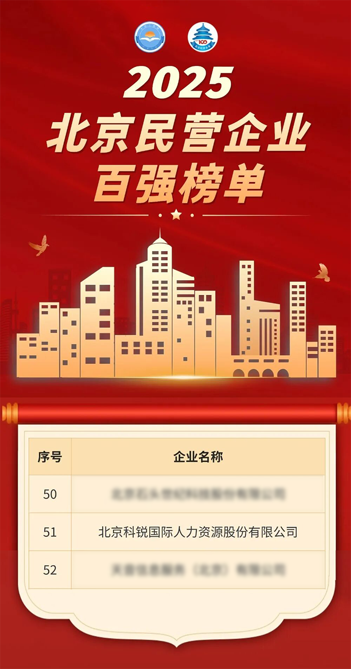 人力资源公司南宫NG28(中国)国际荣登北京市工商联发布的2025北京民营企业百强榜单